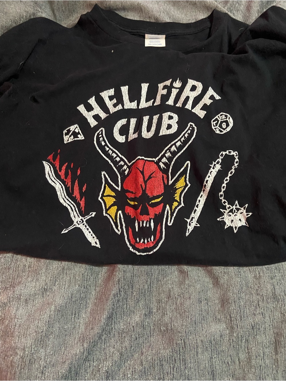 Netflix Kids Black Hellfire Club Graphic Tee with Red and Yellow Details